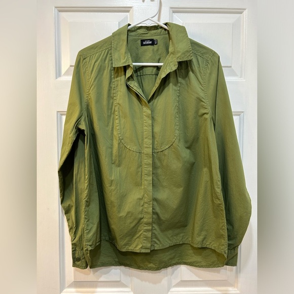 Kate Spade Saturday Button Front Top 100% Cotton Blouse Olive Green Women Sz L - Picture 1 of 9